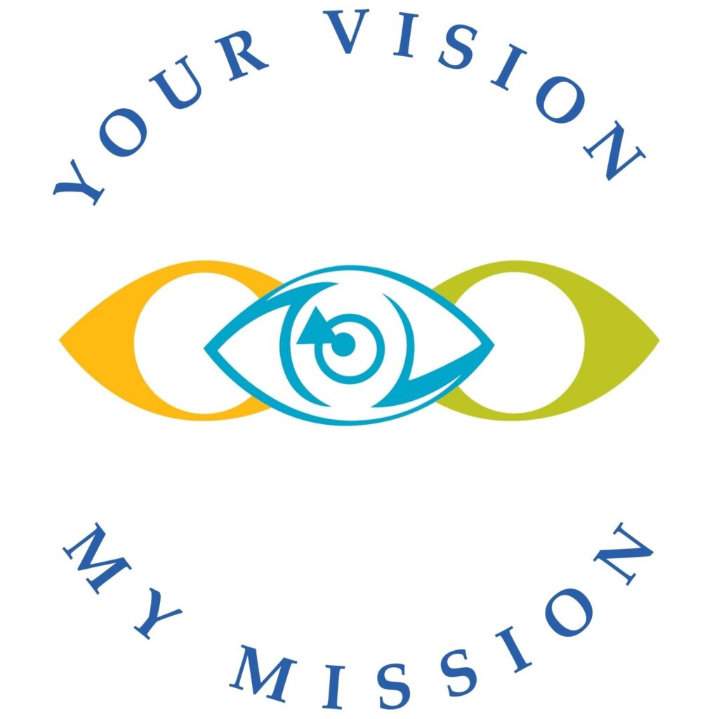 Logo featuring an eye within interlocking shapes and the motto "your vision, my mission" – Eye Doctor Logan.