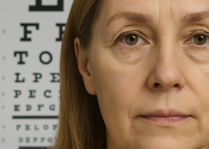 A woman stands in front of an eye chart in Pocatello, looking directly at the camera, ready to offer expert advice on eye conditions.