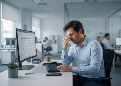 Man with headache due to dry eys