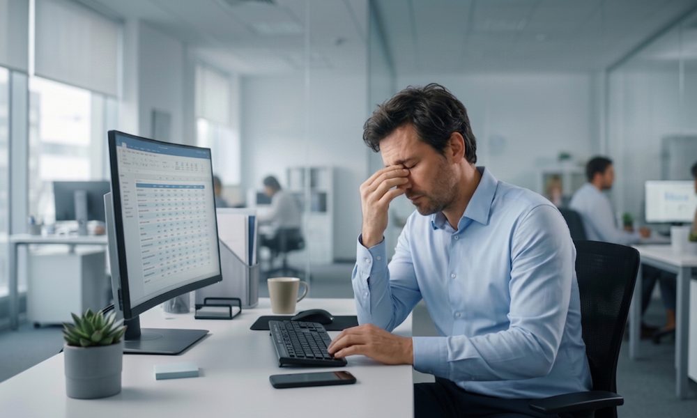 Man with headache due to dry eys